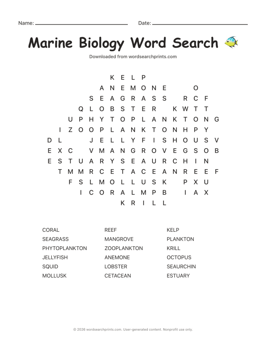 Marine Biology Word Search
