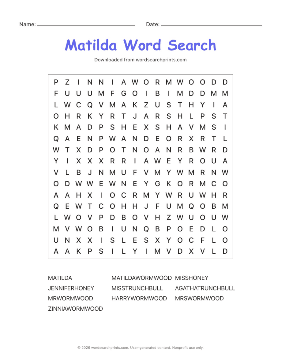 Matilda Word Search