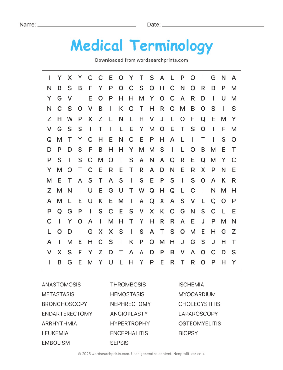 Medical Terminology Word Search