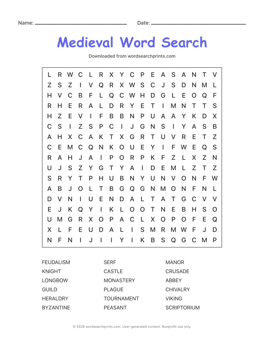 Medieval Word Search