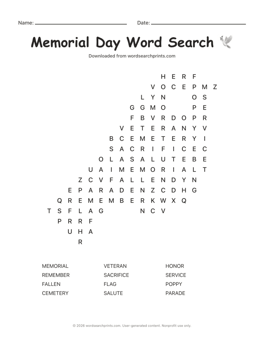 Memorial Day Word Search