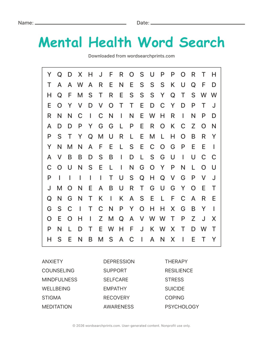Mental Health Word Search