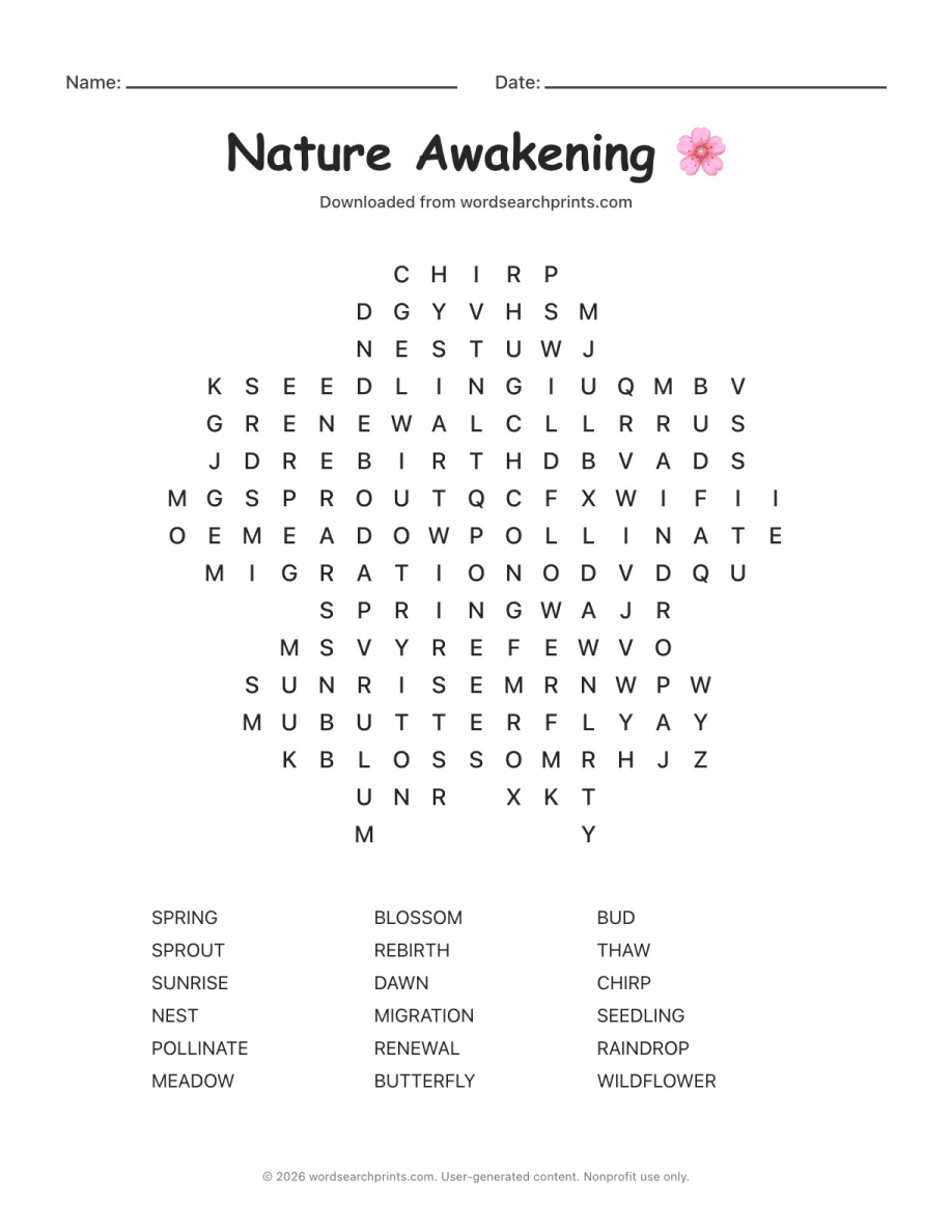 Nature Awakening Word Search