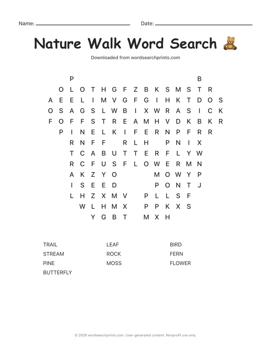 Nature Walk Word Search