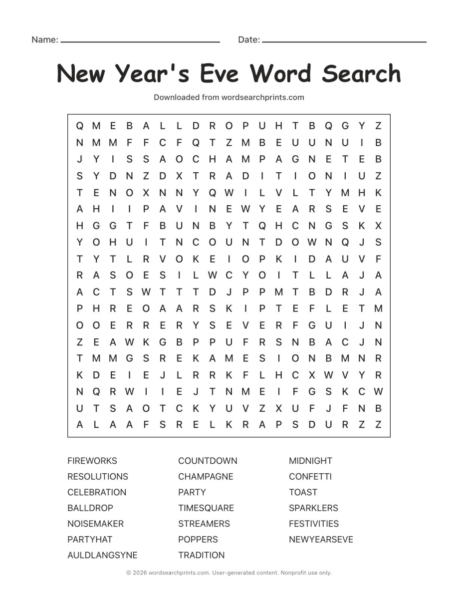 New Year's Eve Word Search