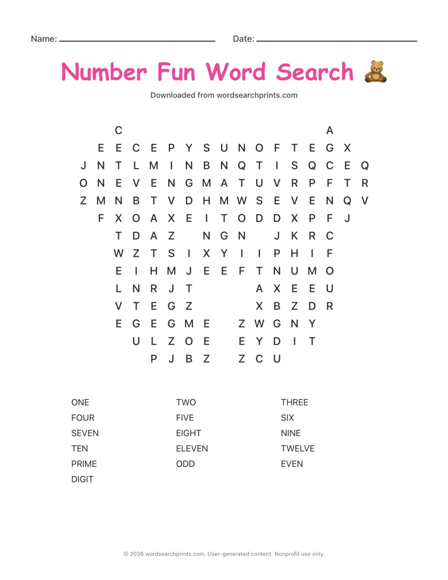 Number Fun Word Search