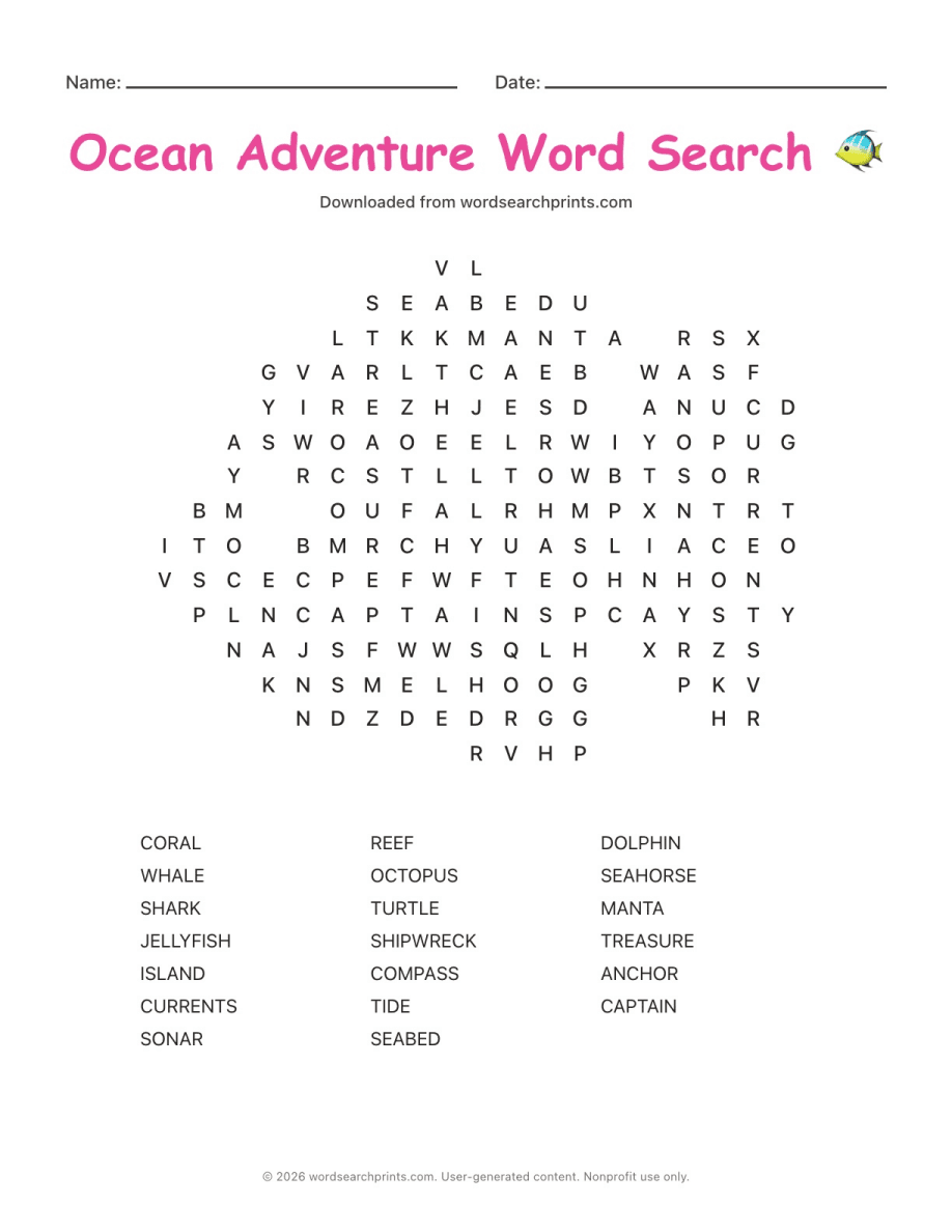 Ocean Adventure Word Search