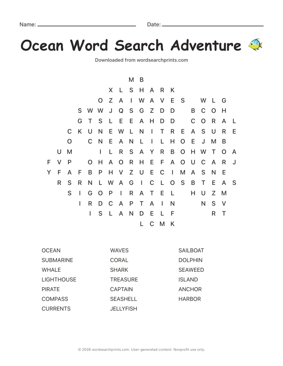 Ocean Word Search Adventure