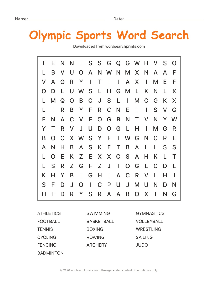 Olympic Sports Word Search