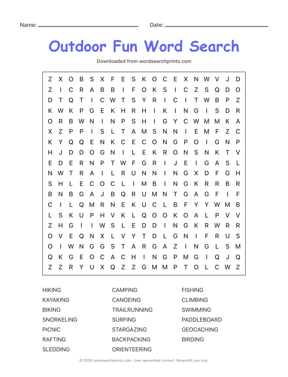 Outdoor Fun Word Search