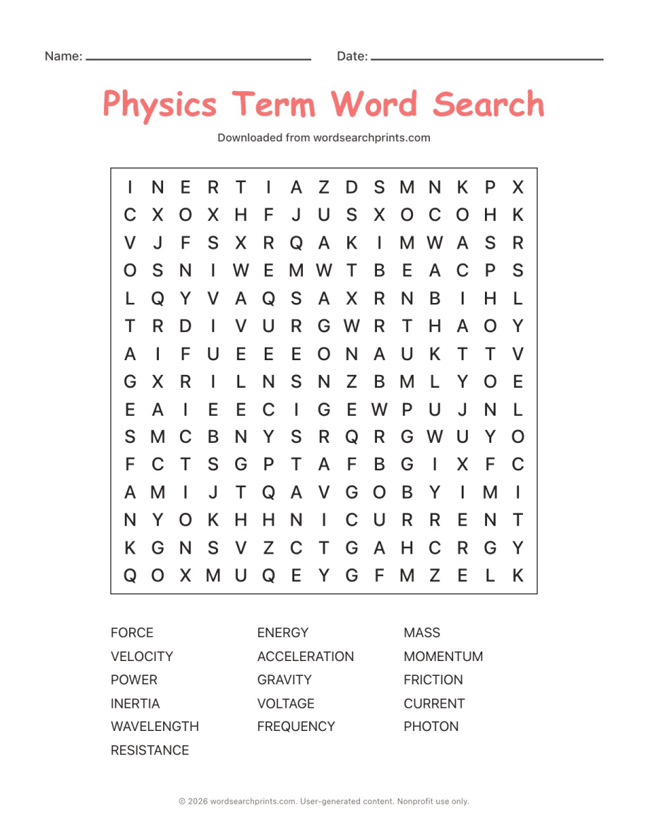 Physics Term Word Search