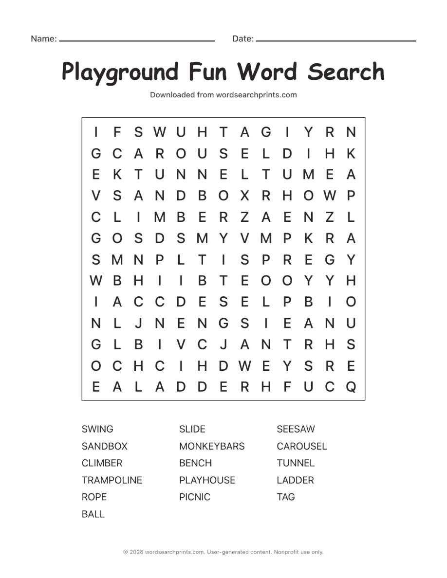 Playground Fun Word Search