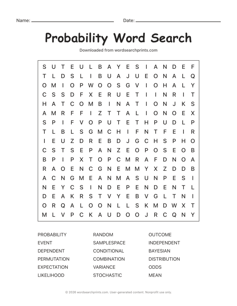 Probability Word Search