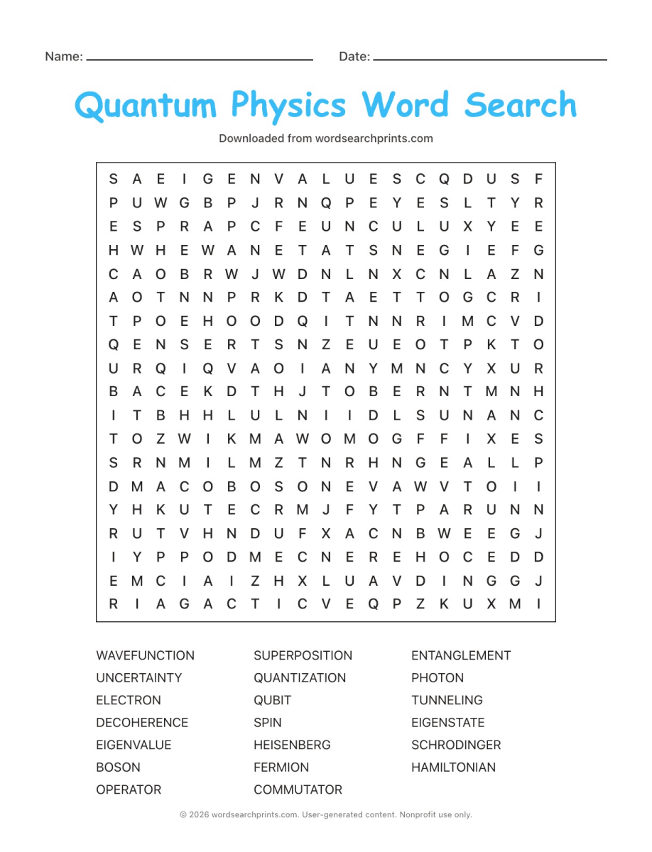 Quantum Physics Word Search