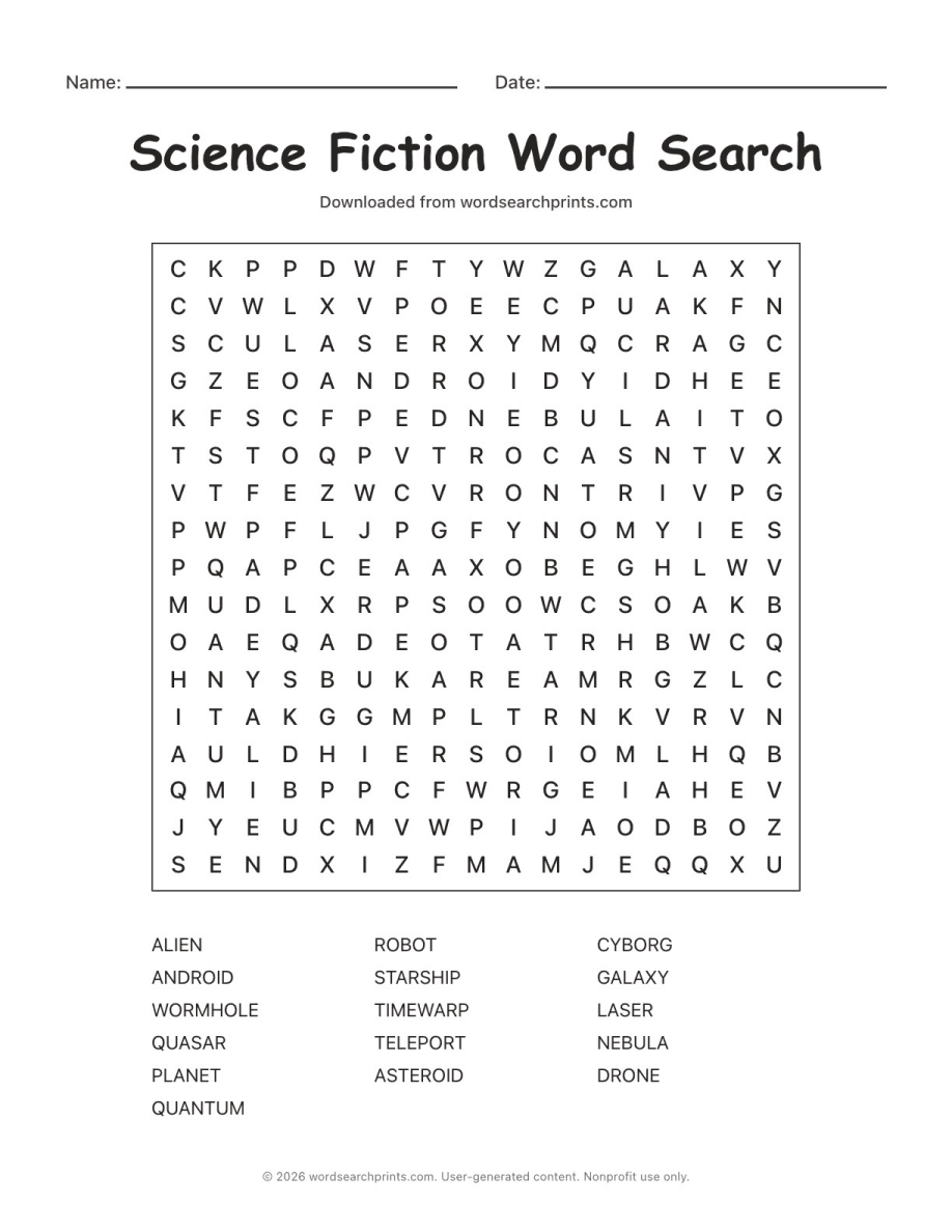 Science Fiction Word Search