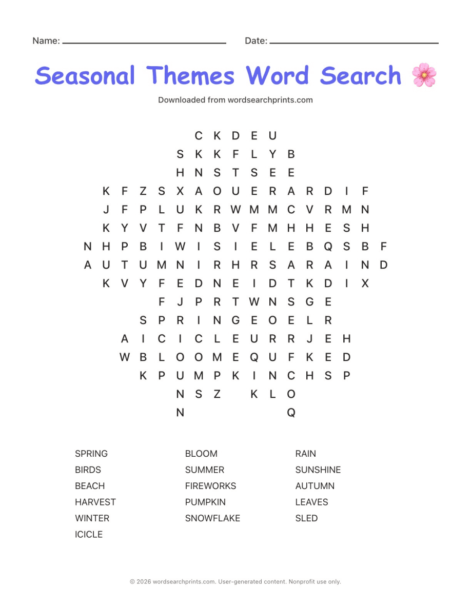Seasonal Themes Word Search