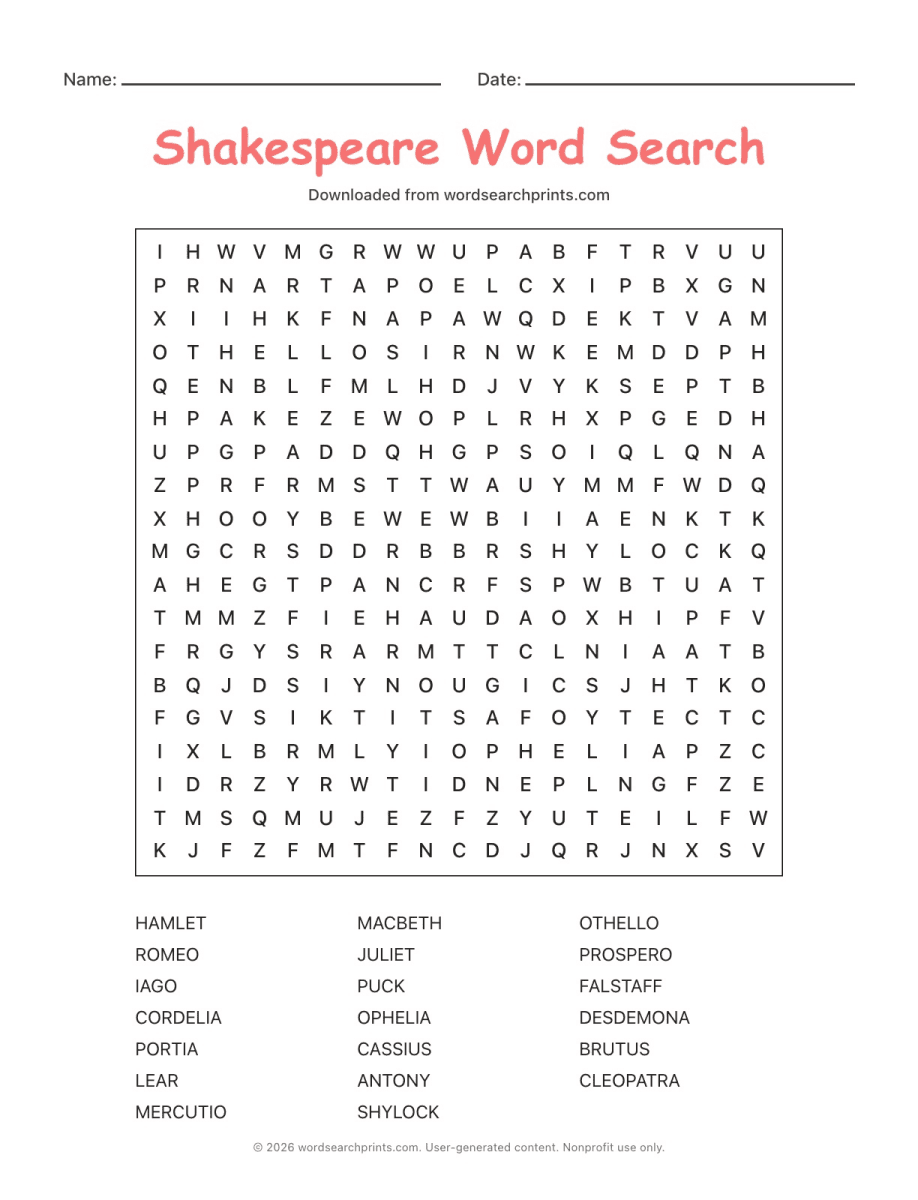 Shakespeare Word Search