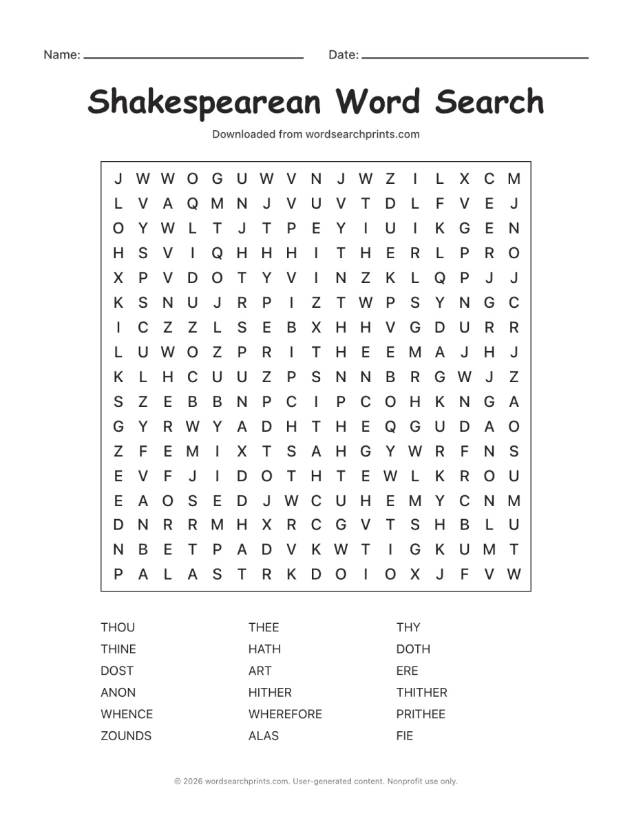 Shakespearean Word Search
