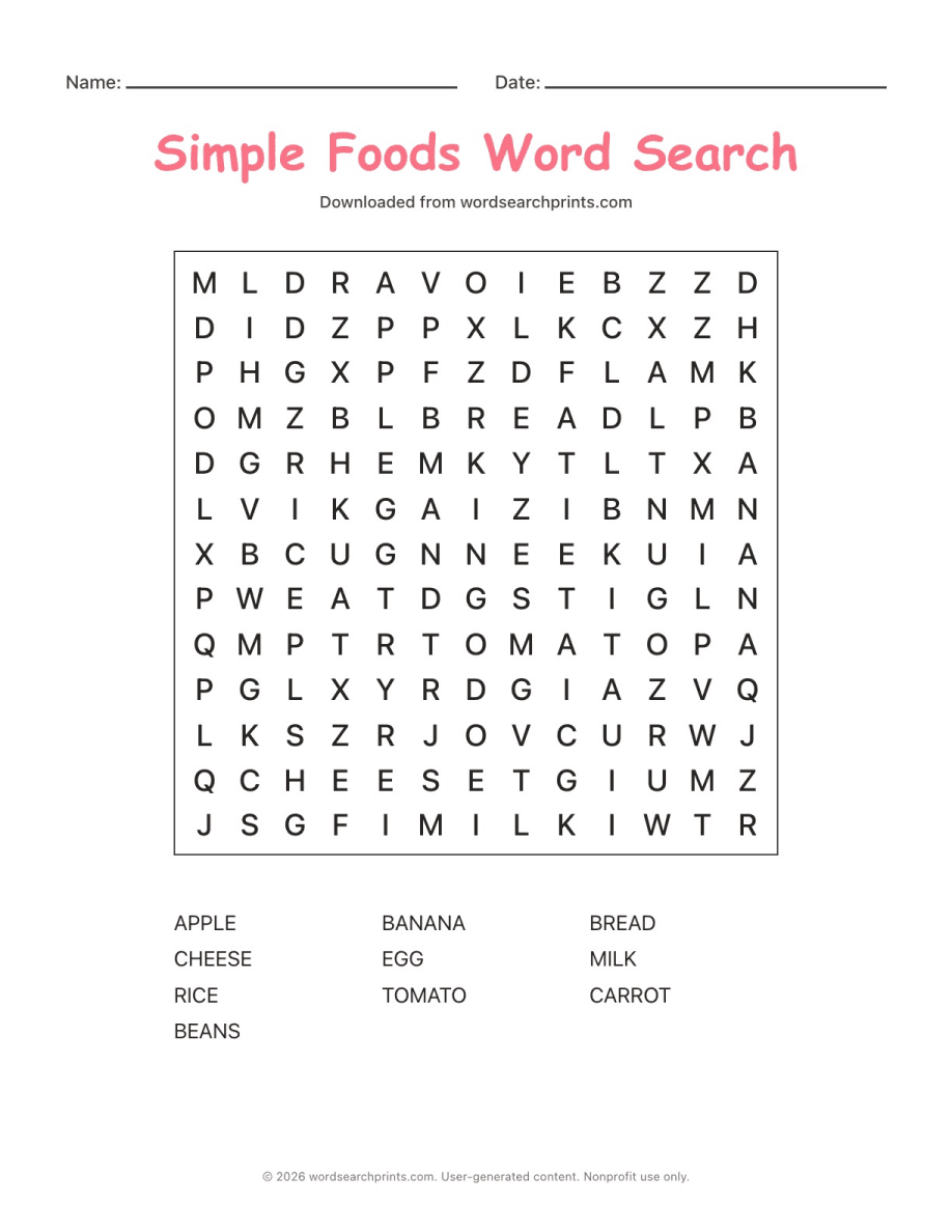 Simple Foods Word Search