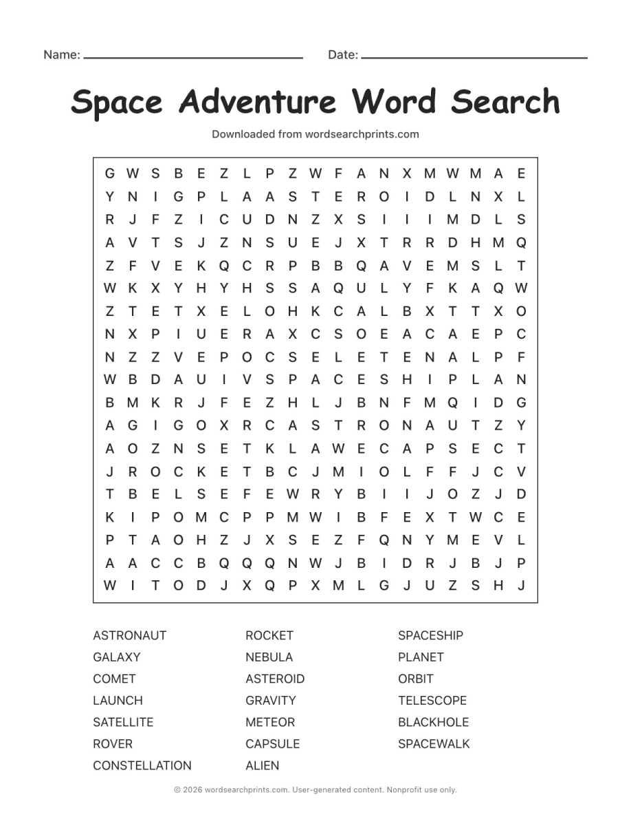 Space Adventure Word Search