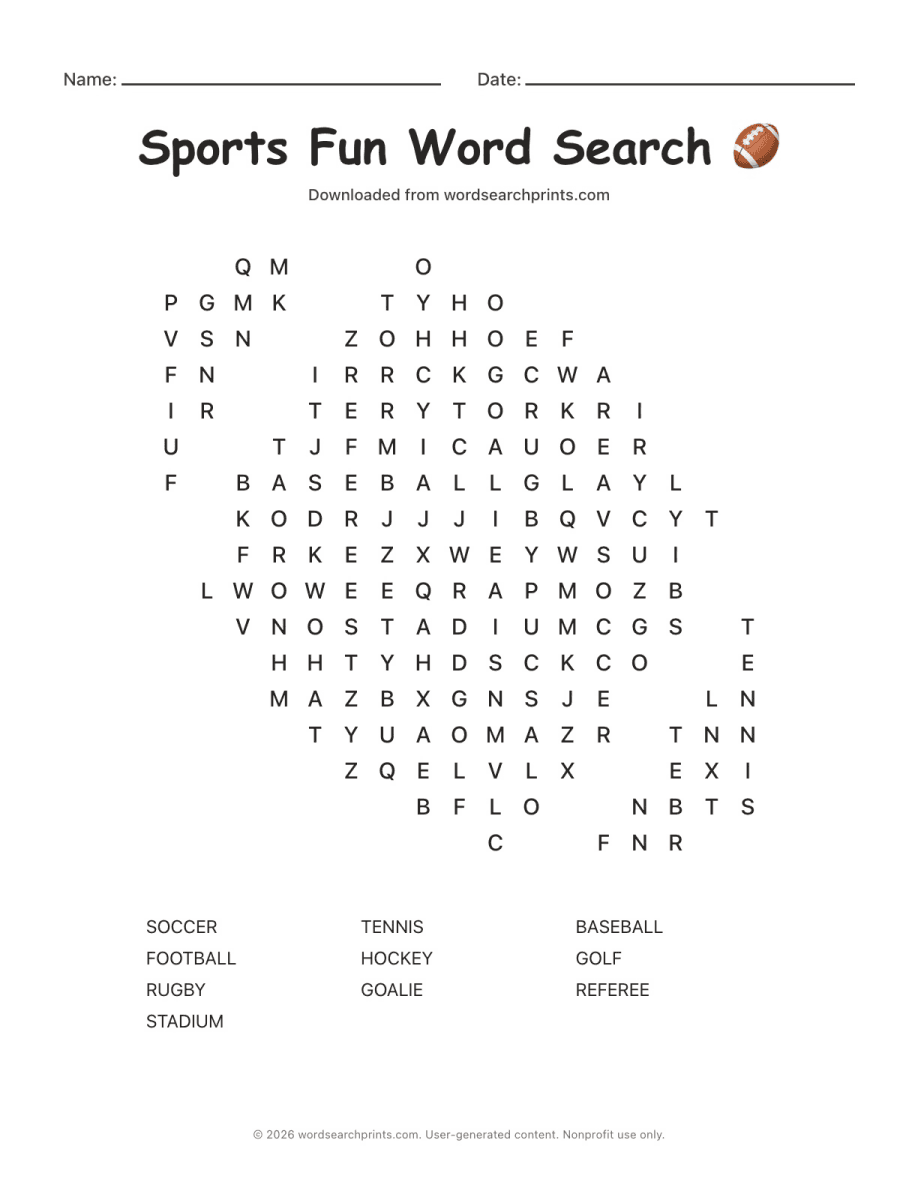 Sports Fun Word Search