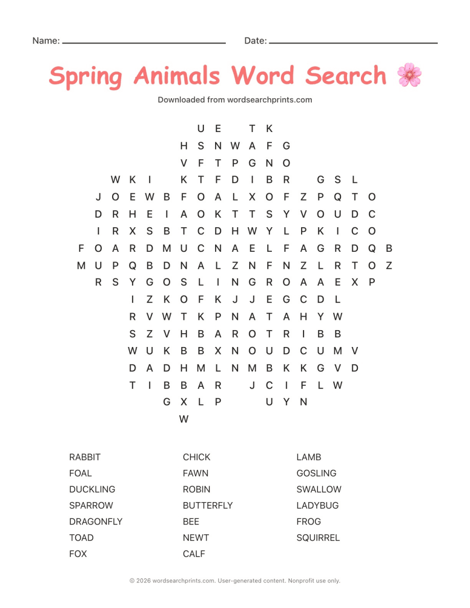 Spring Animals Word Search