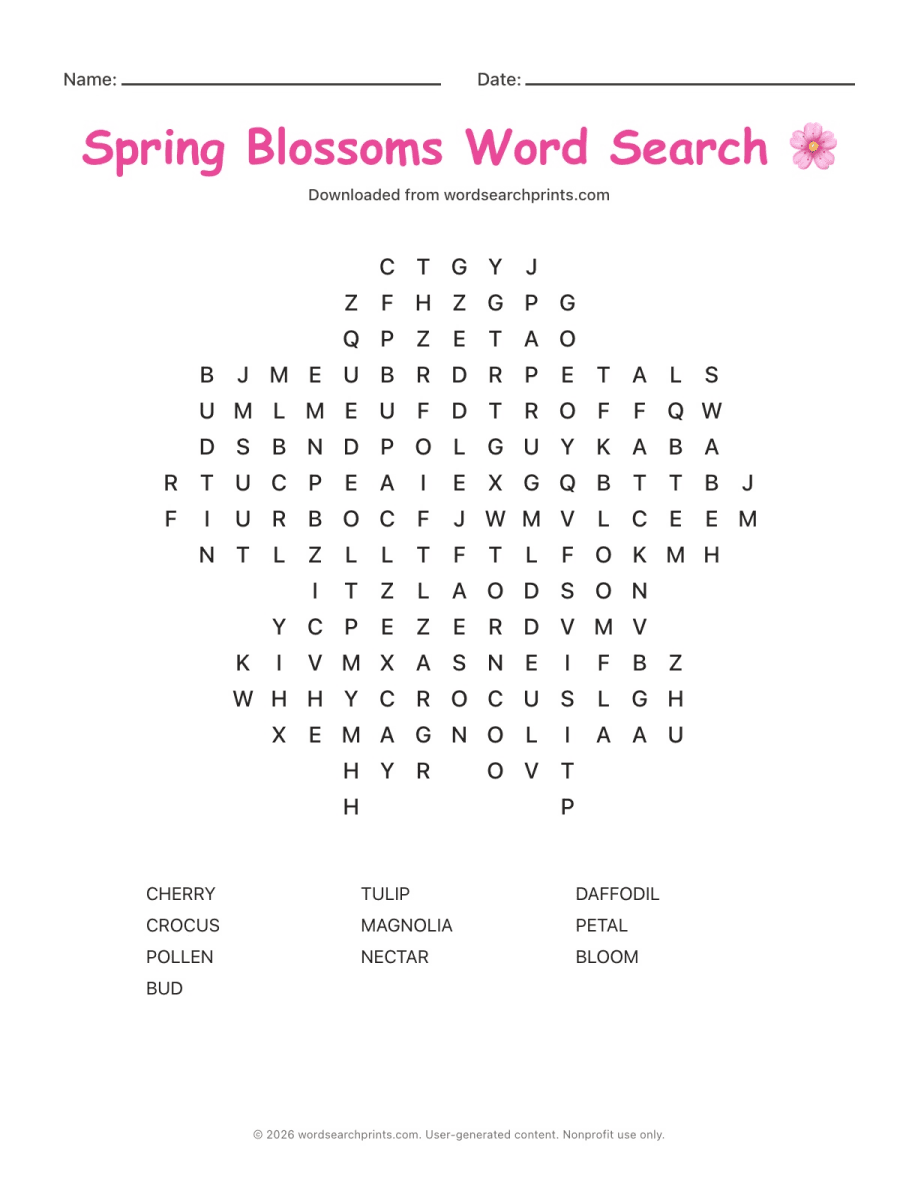 Spring Blossoms Word Search