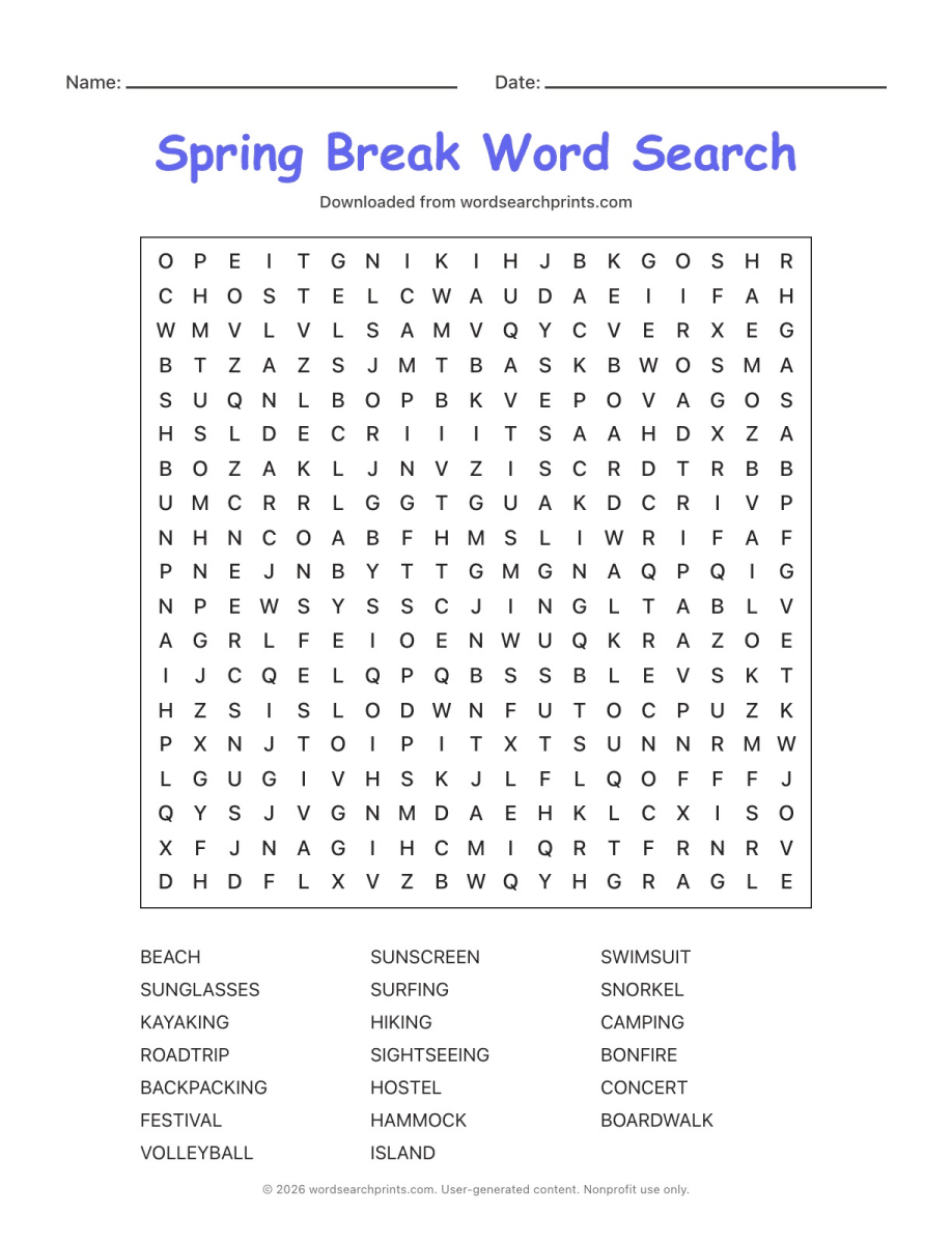Spring Break Word Search
