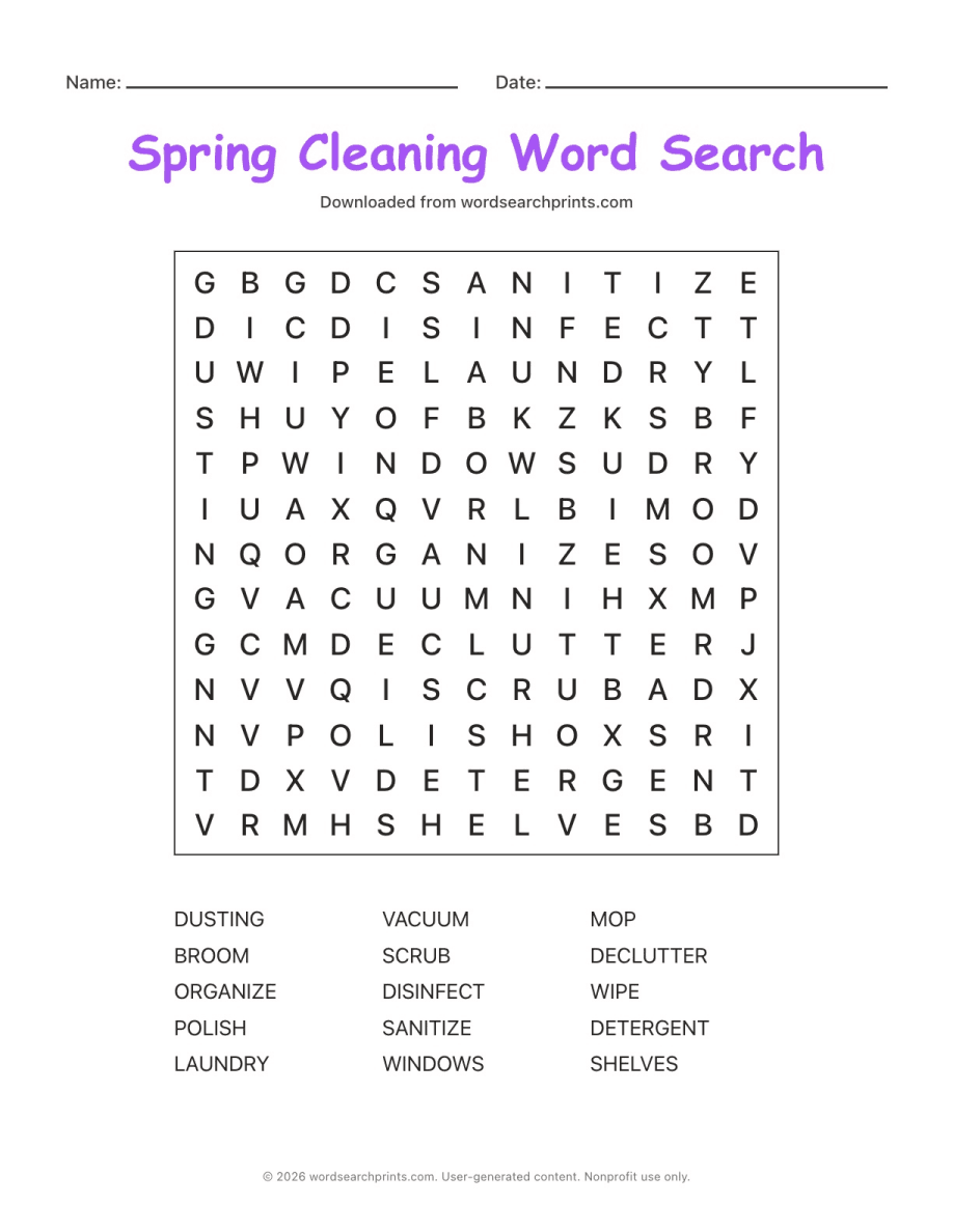 Spring Cleaning Word Search