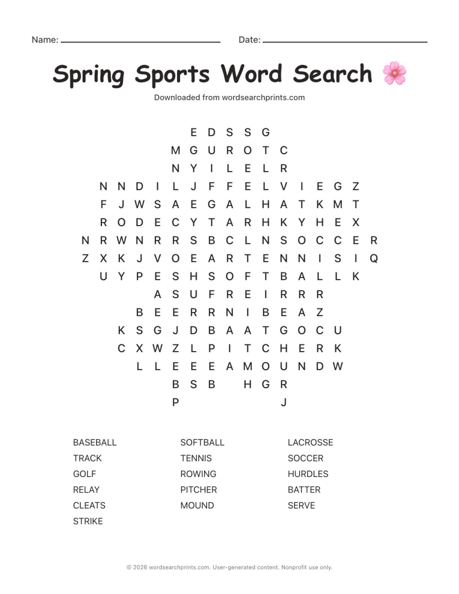Spring Sports Word Search