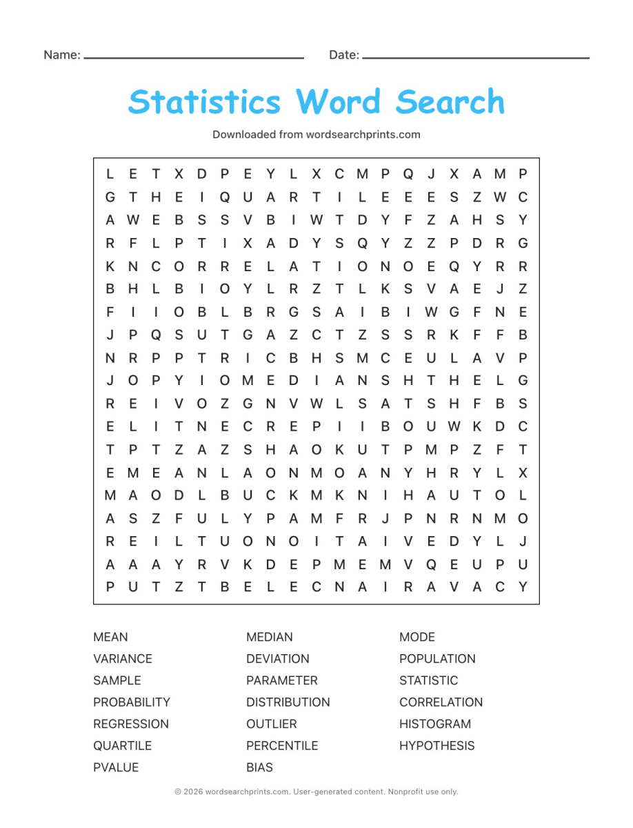 Statistics Word Search