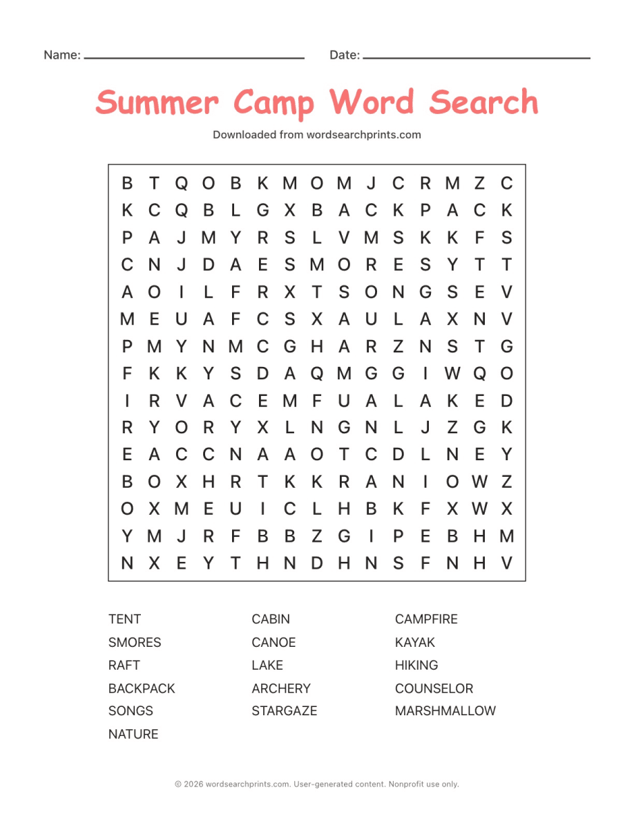 Summer Camp Word Search