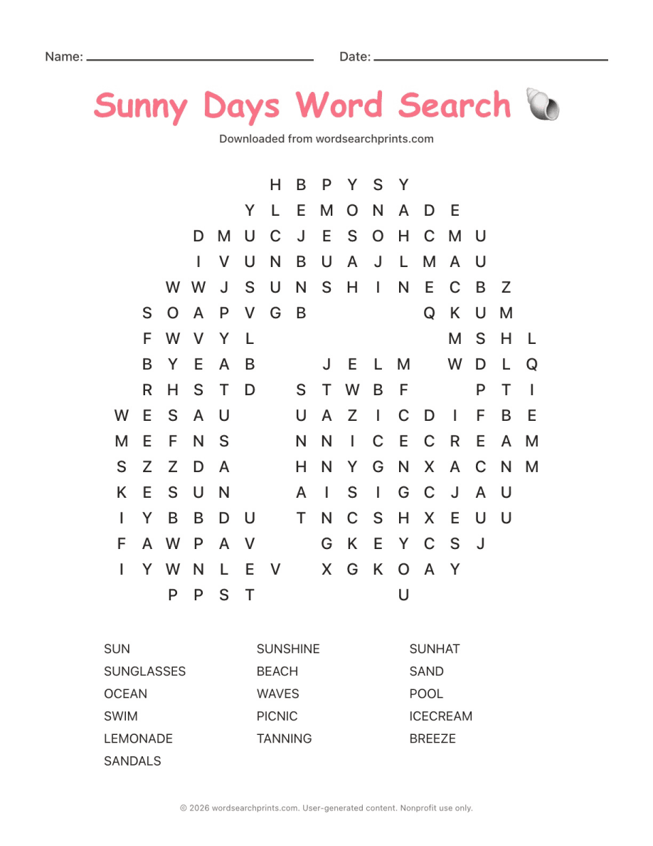 Sunny Days Word Search