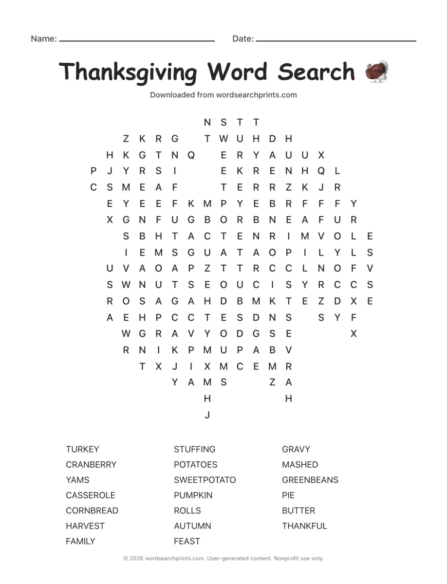 Thanksgiving Word Search