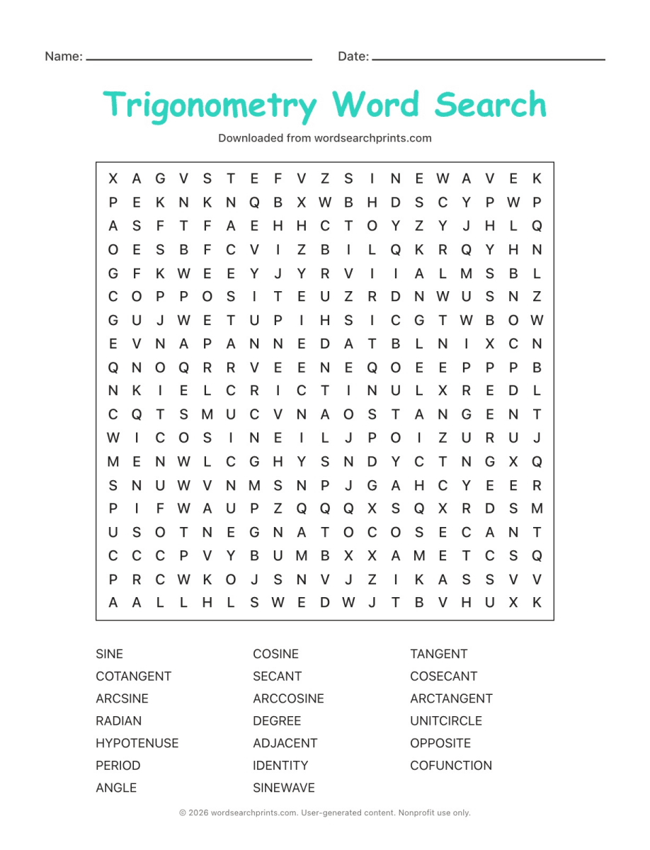 Trigonometry Word Search