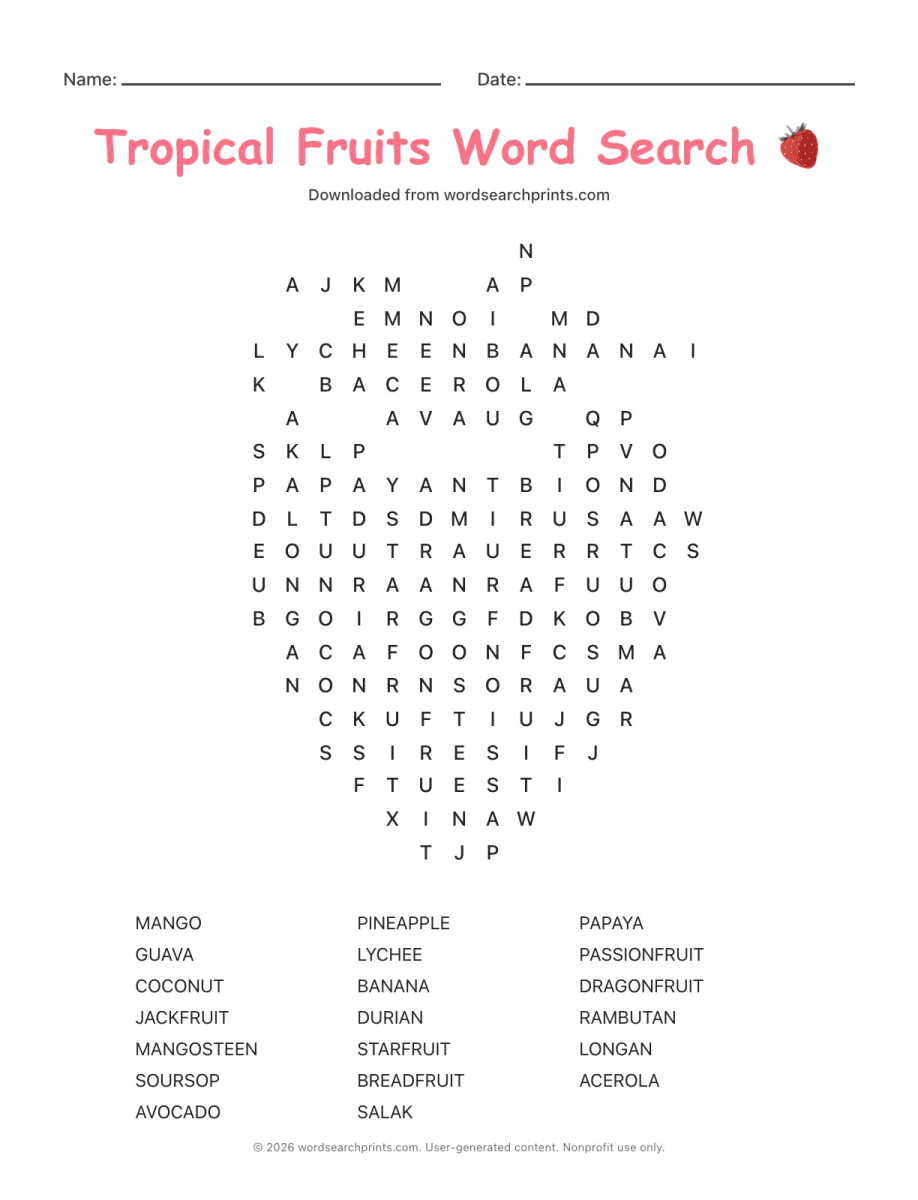 Tropical Fruits Word Search
