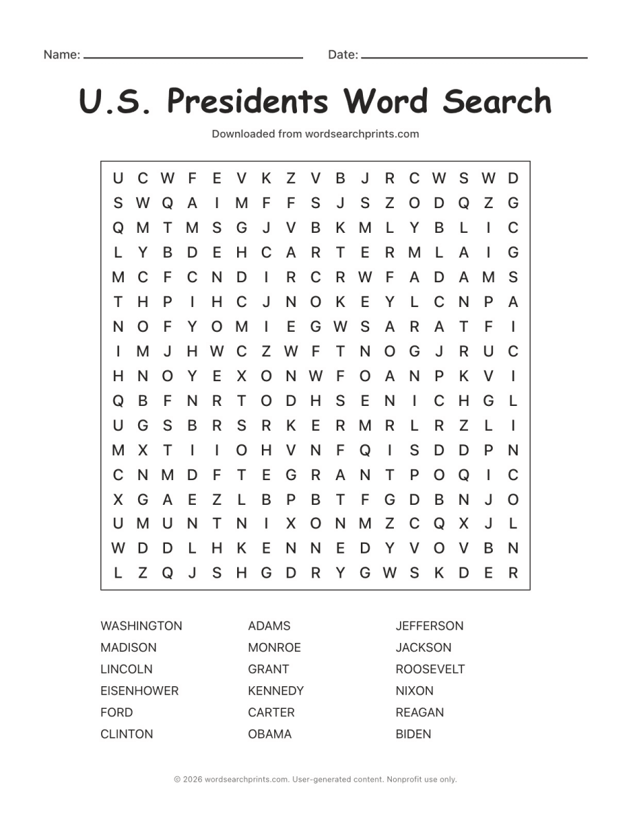 U.S. Presidents Word Search