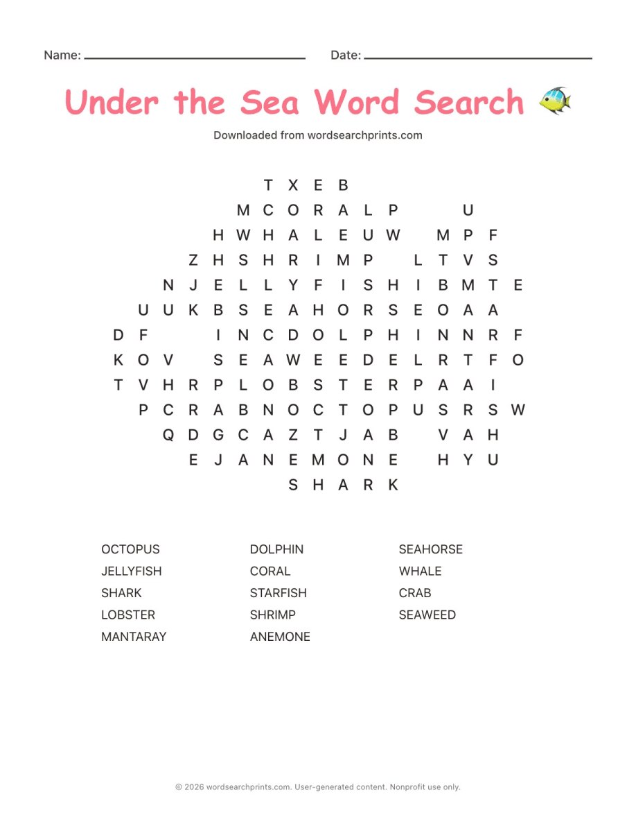 Under the Sea Word Search