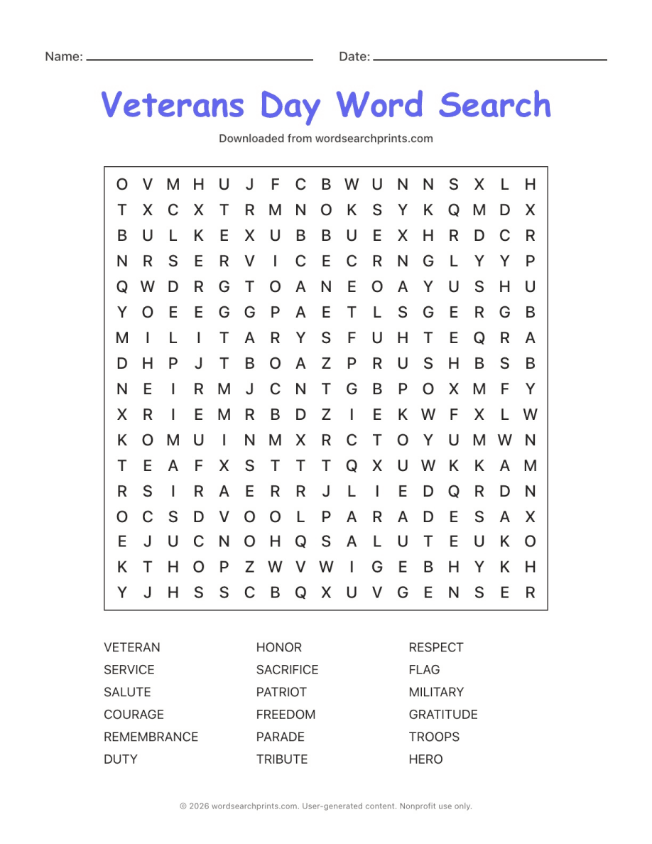 Veterans Day Word Search