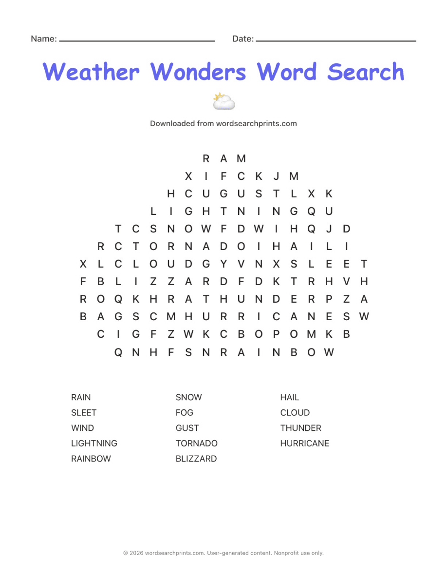 Weather Wonders Word Search