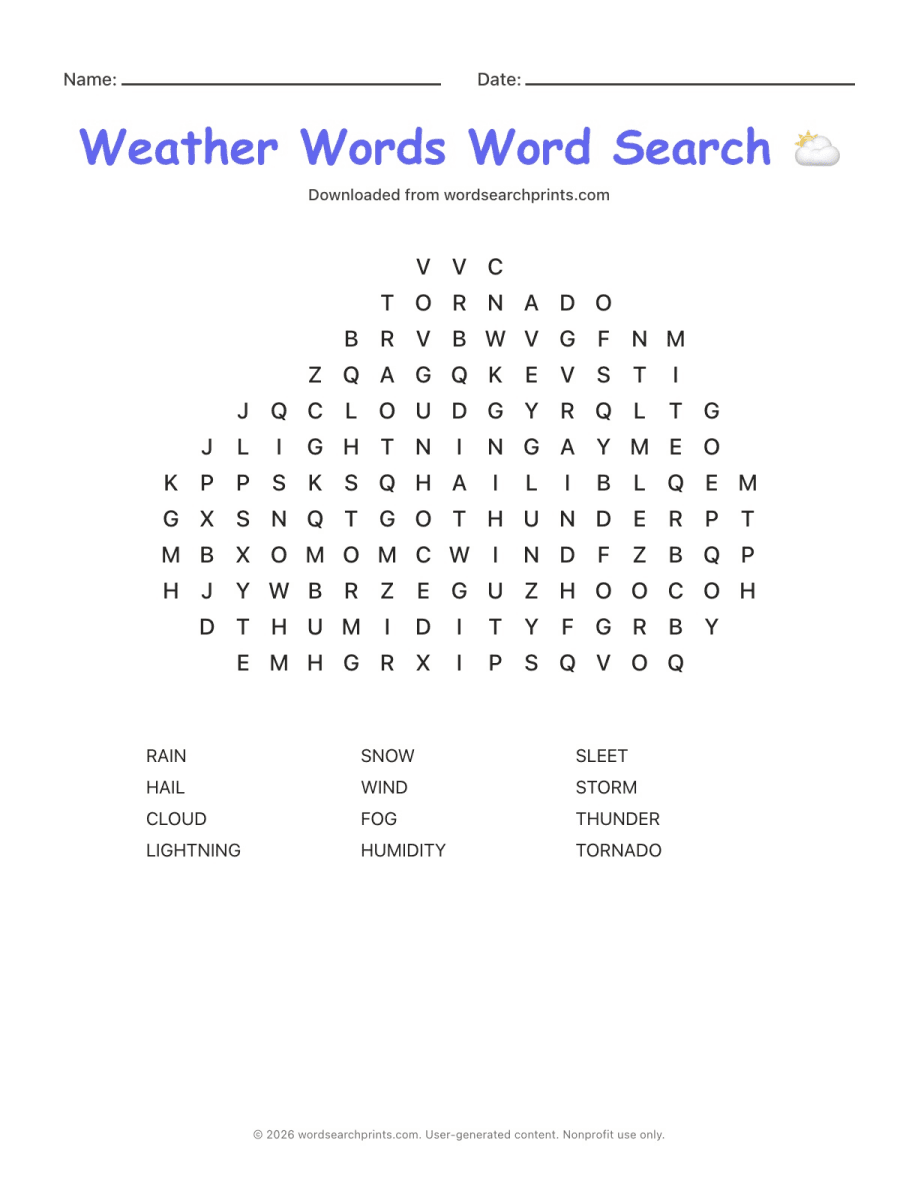 Weather Words Word Search