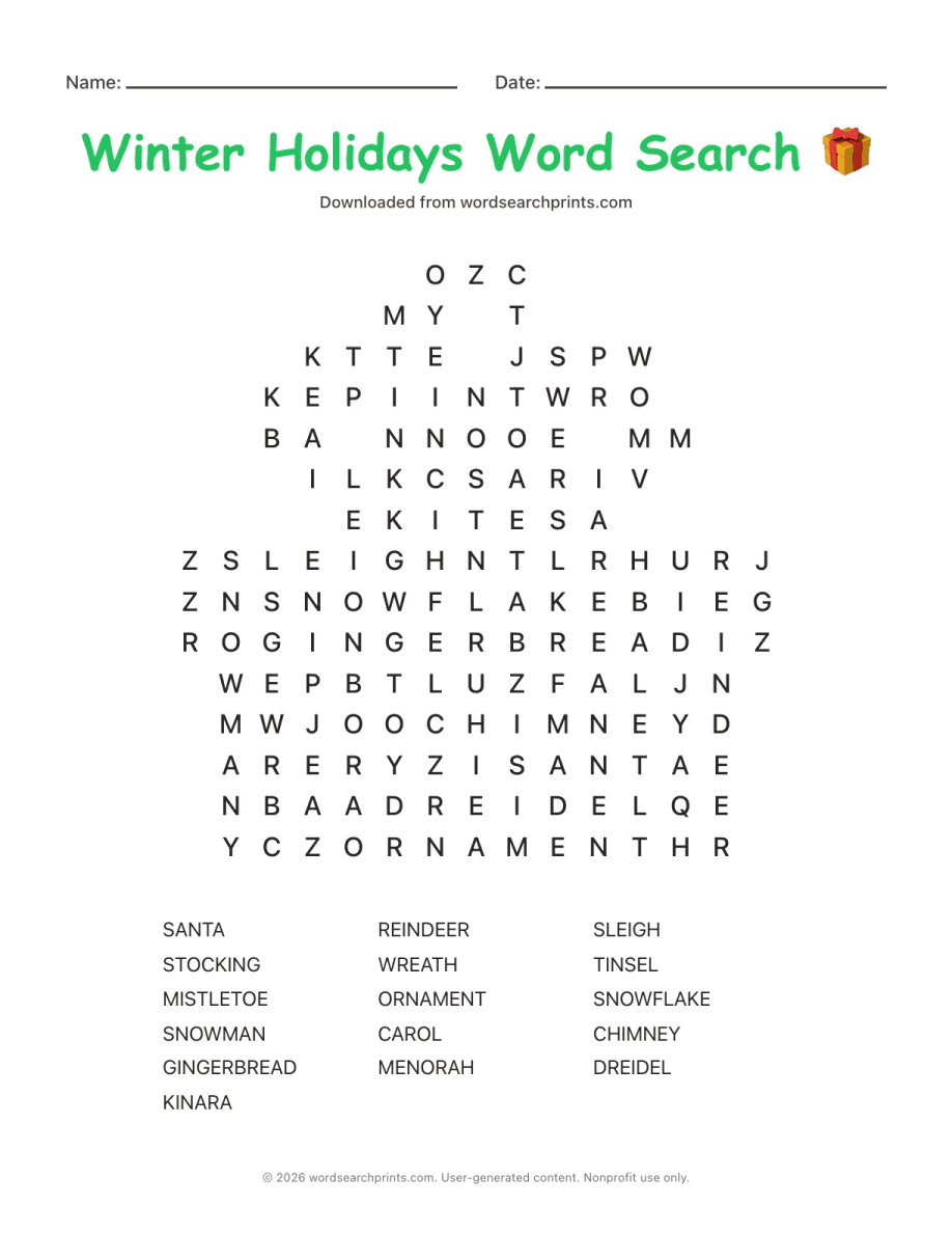 Winter Holidays Word Search