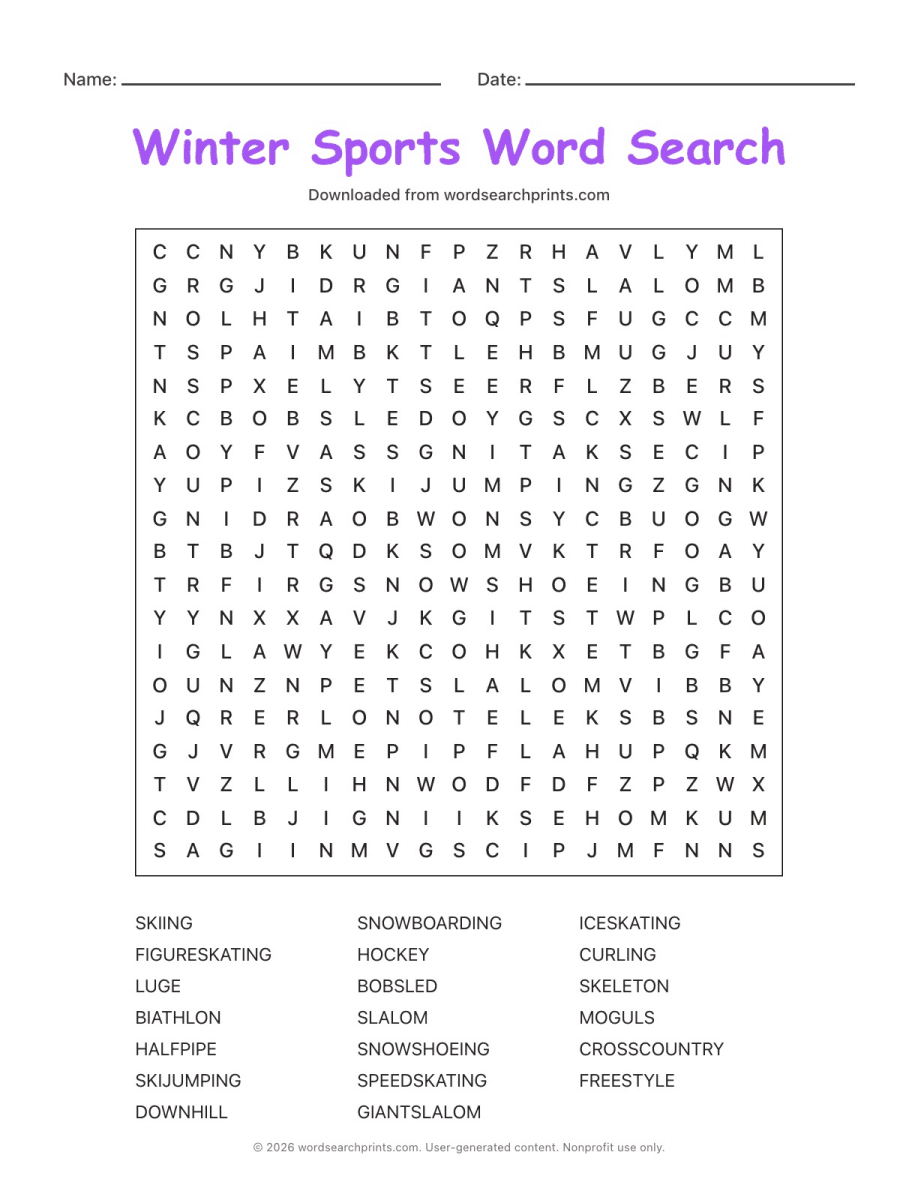 Winter Sports Word Search