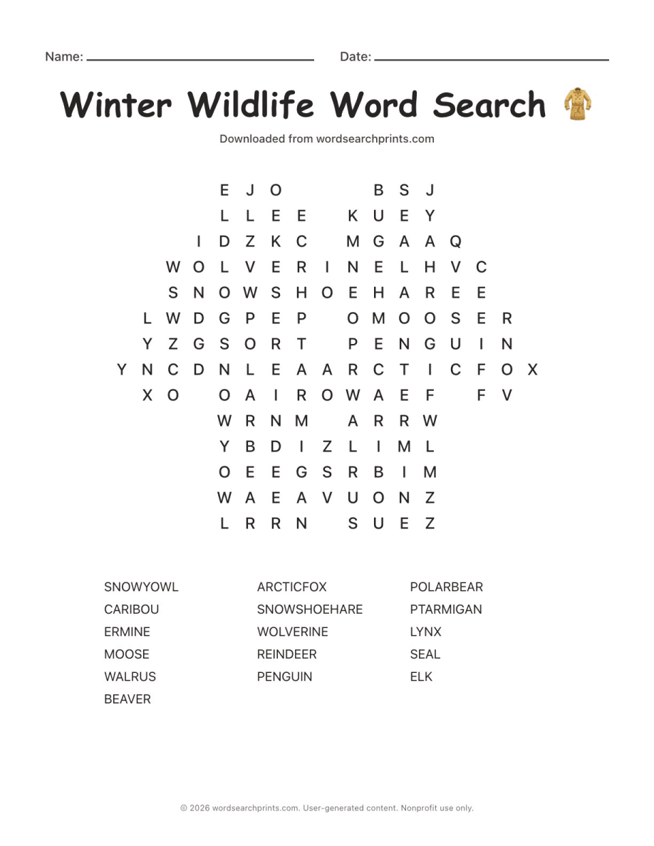 Winter Wildlife Word Search