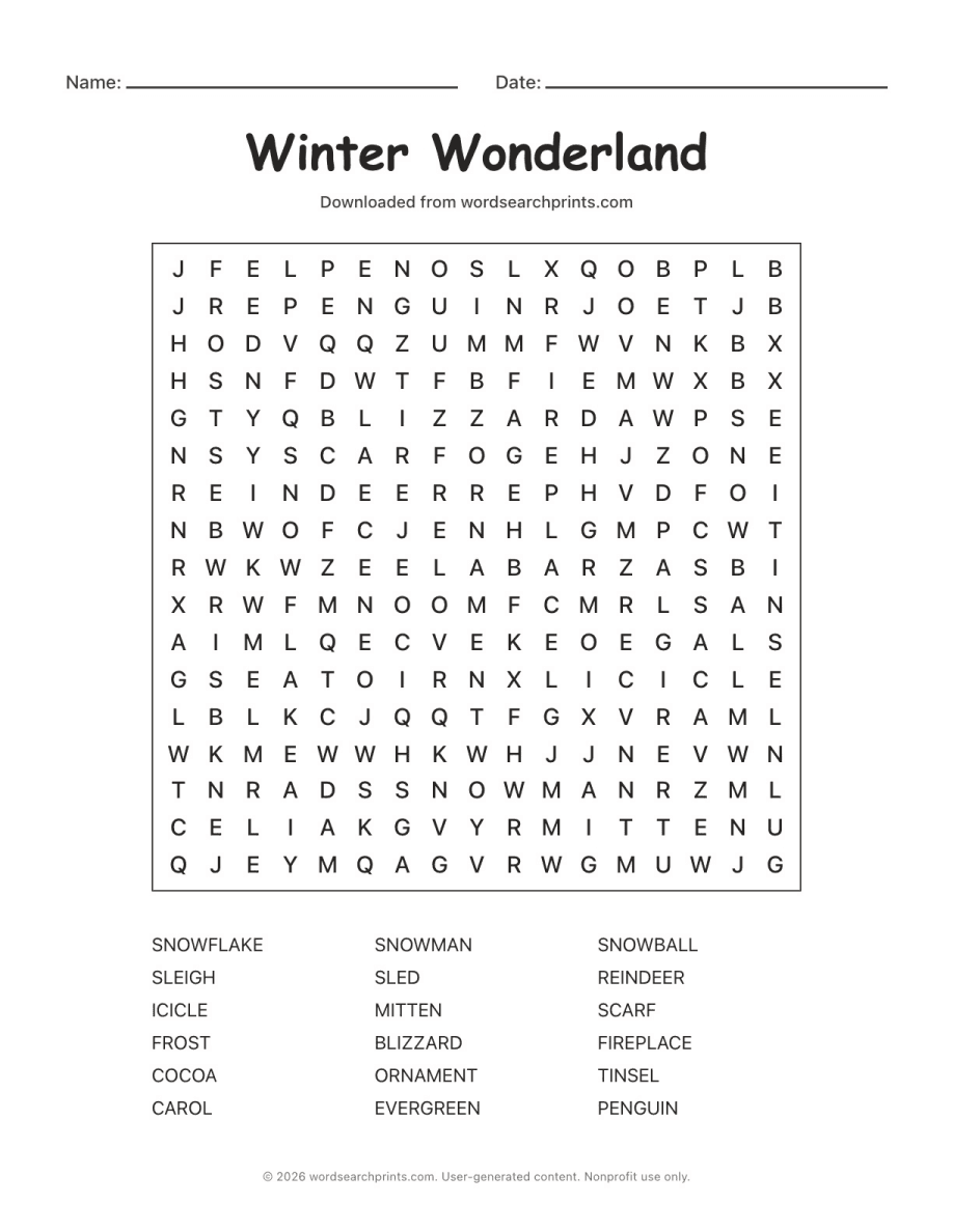 Winter Wonderland Word Search