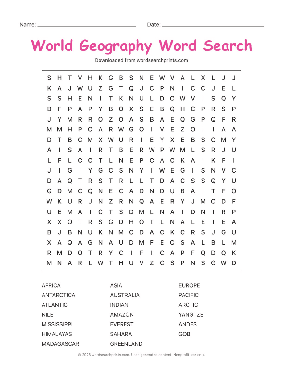 World Geography Word Search
