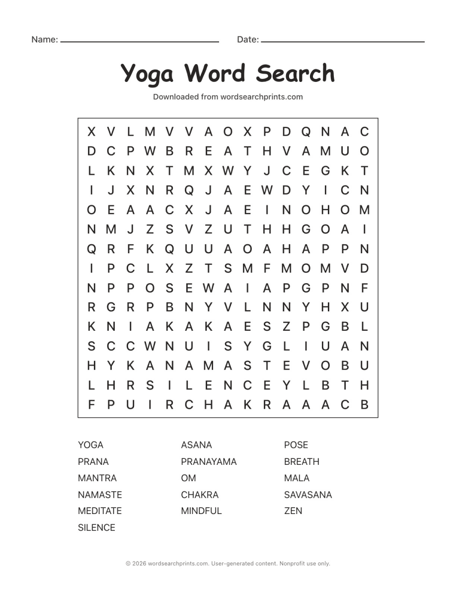 Yoga Word Search