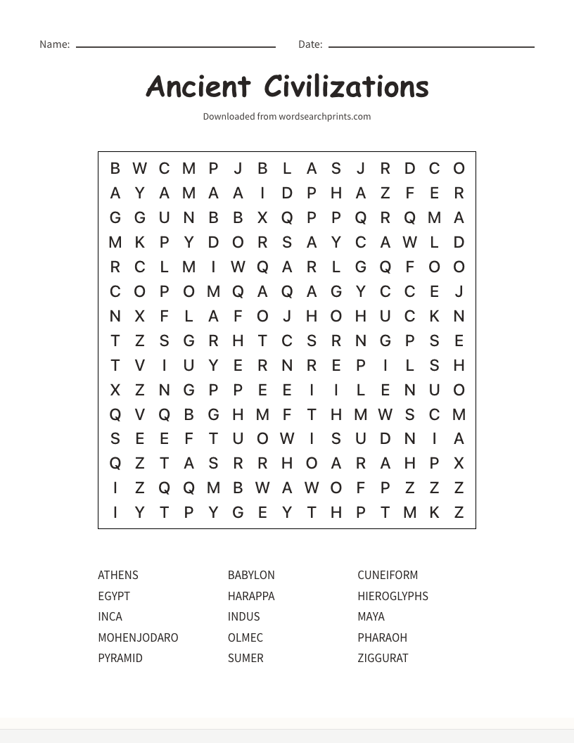 Ancient Civilizations Word Search