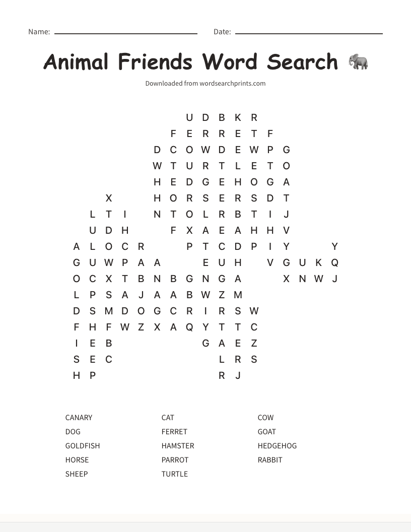 Animal Friends Word Search