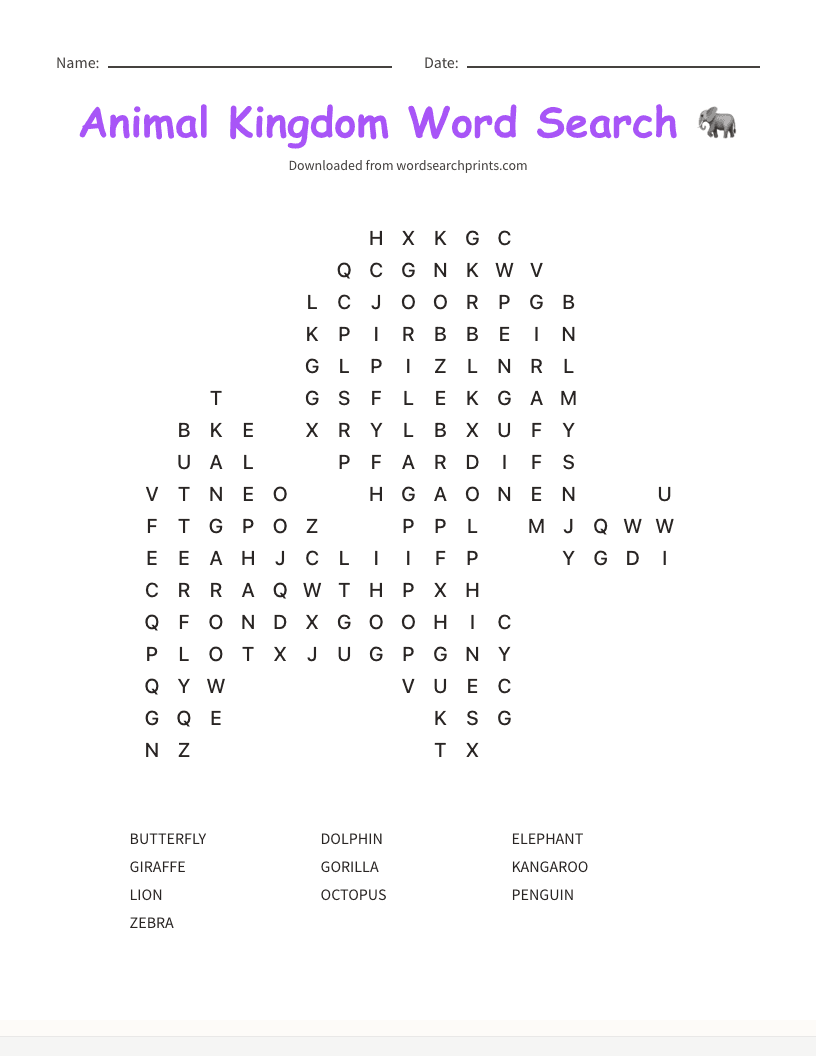 Animal Kingdom Word Search